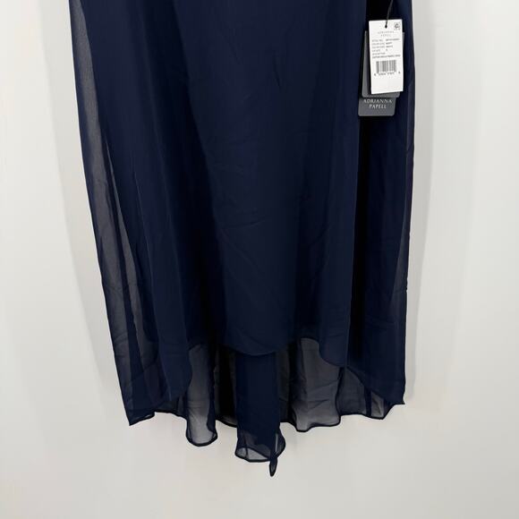 Adrianna Papell Dress SZ Small NWT Navy Chiffon Overlay Draped Evening Cocktail - Picture 14 of 16